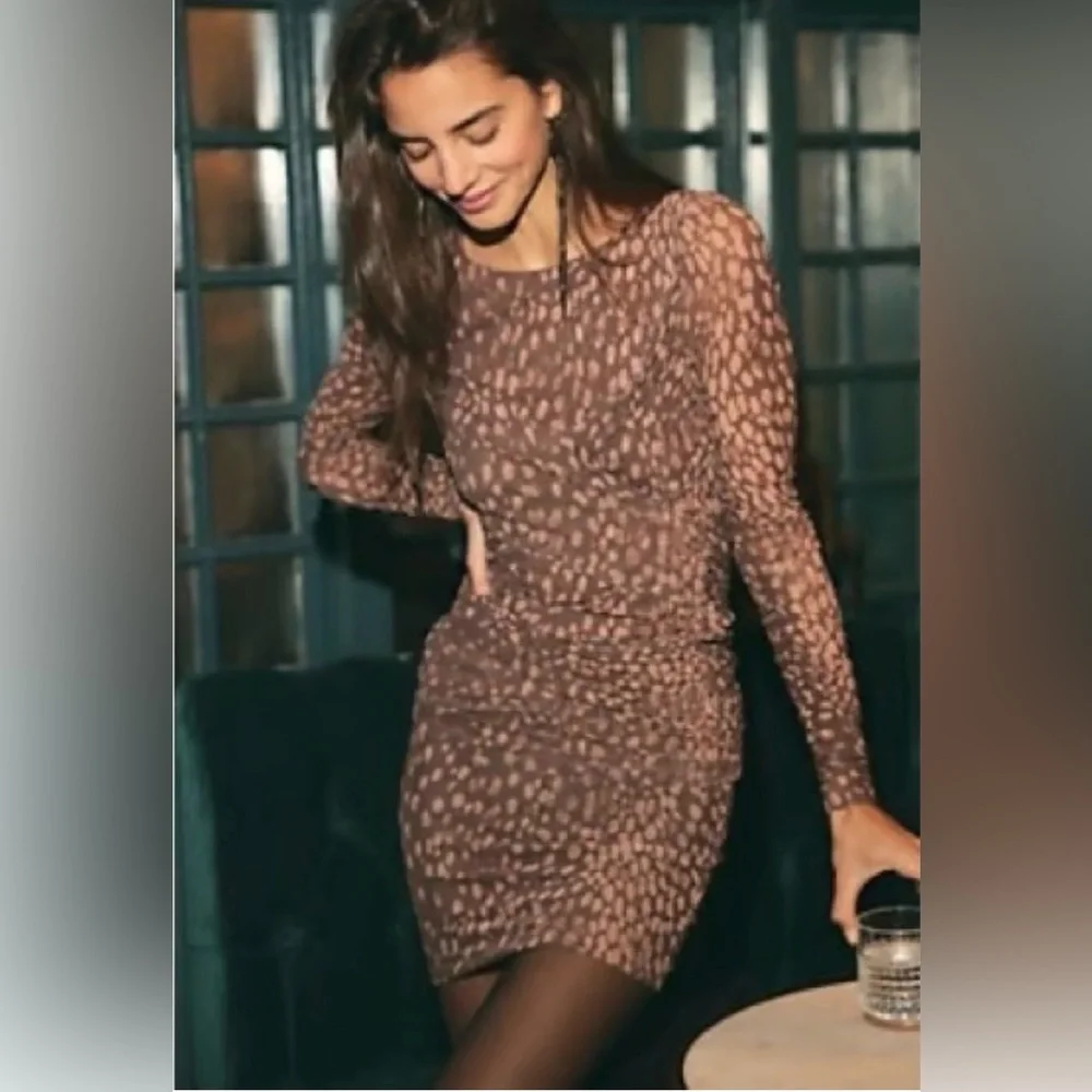 Free People Katana Mini Dress in Brown Sz Small Stretch Mesh BodyCon Party NWT - Picture 2 of 12